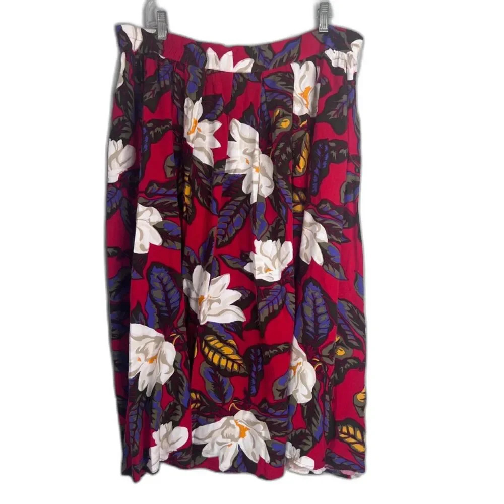 Chaus Red Bold Floral Aline Elastic Waist Boho Maxi Skirt Plus Size‎ 16